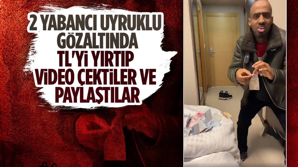 Türk Lirasını yırtarken video paylaşan 2 yabancı gözaltına alındı