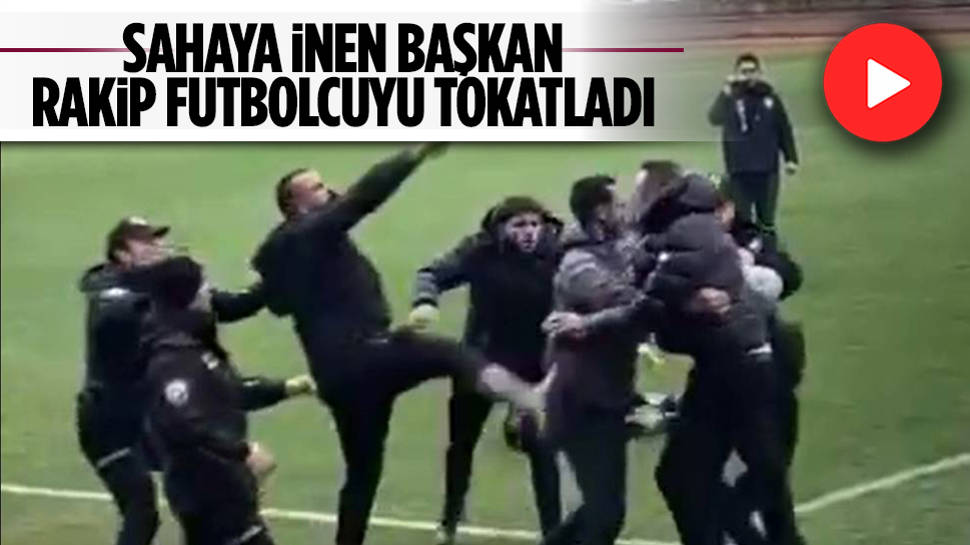 Yalova'da sahaya inen kulüp başkanı rakip futbolcuyu tokatladı