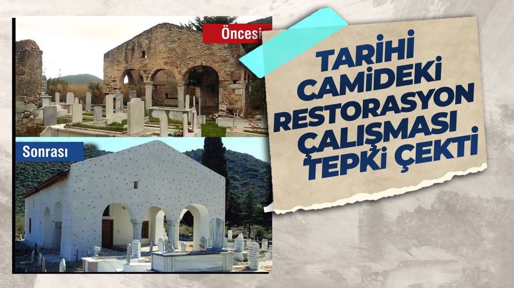 Muğla'nın tarihi Çeşmeköy Camii'ndeki restorasyon tepki çekti