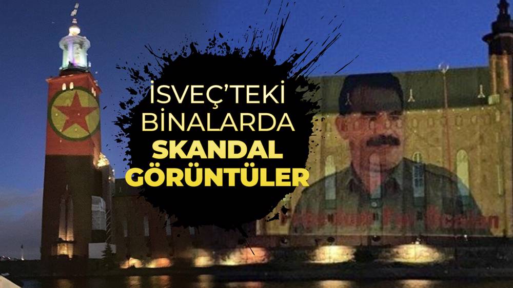 Terör örgütü PKK'nın İsveç'te binalara elebaşının ve örgüt paçavrasının resmini yansıttığı iddiası