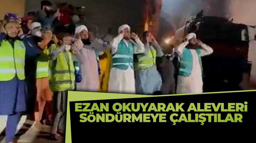  Yanan marketi ezan okuyarak söndürmeye çalıştılar