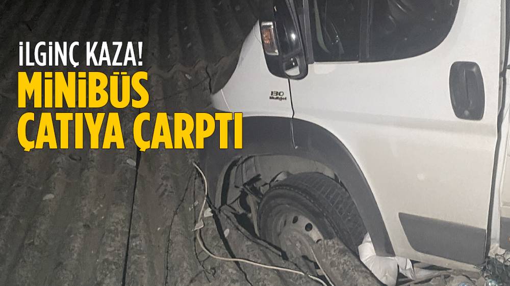 Kocaeli’nde ilginç kaza: Minibüs çatıya çarptı