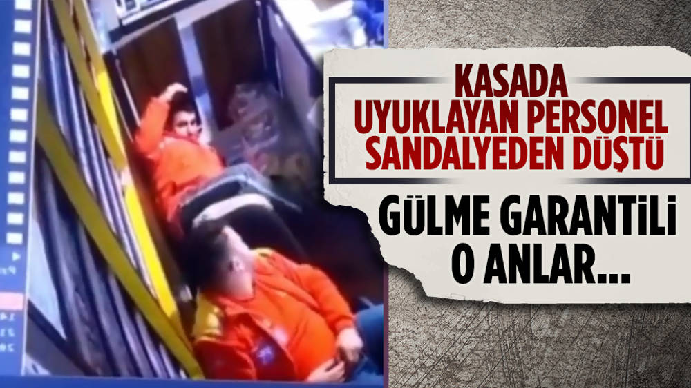 Benzinlikte uyuyakalan personelin düşme anı sosyal medyada viral oldu