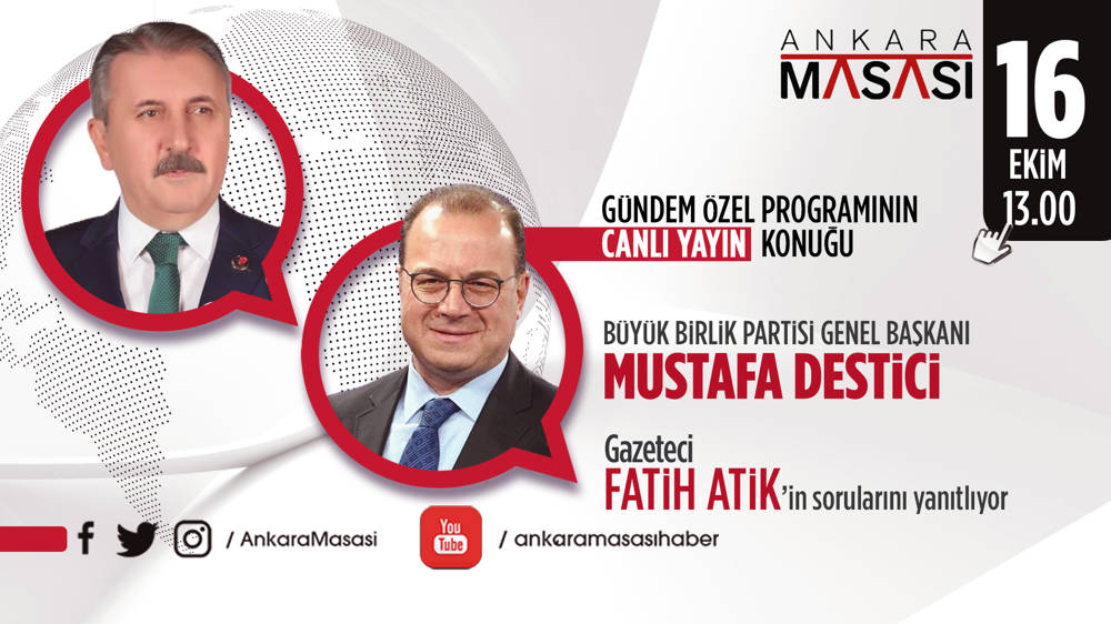 Büyük Birlik Partisi Genel Başkanı Mustafa Destici, Ankara Masası'na konuk oluyor