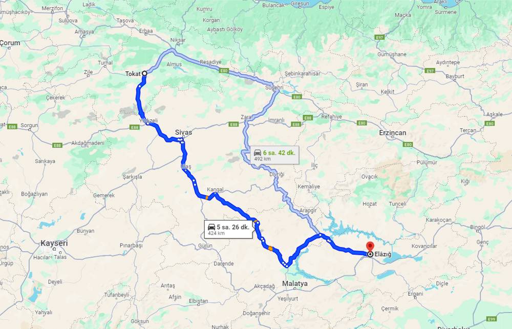 Tokat Elazığ arası kaç km? Elazığ Tokat arası kaç saat?
