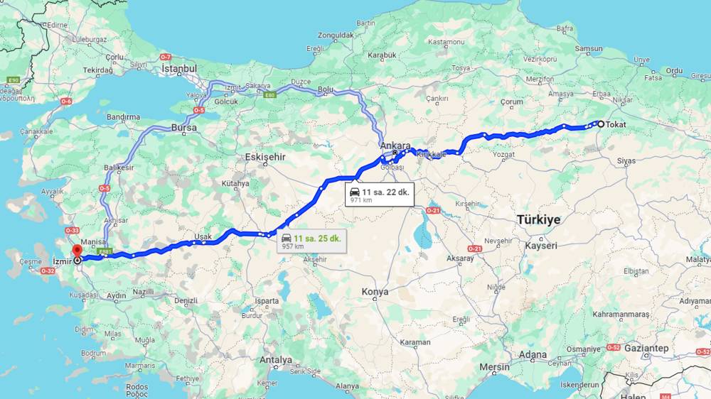 Tokat İzmir arası kaç km? İzmir Tokat arası kaç saat?