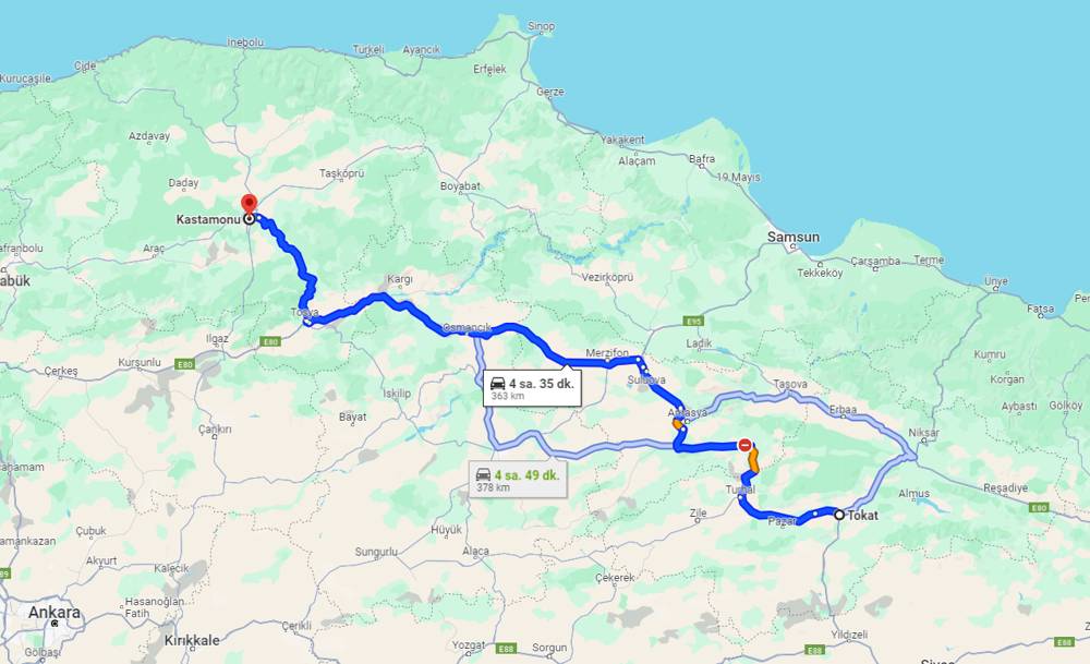 Tokat Kastamonu arası kaç km? Kastamonu Tokat arası kaç saat?