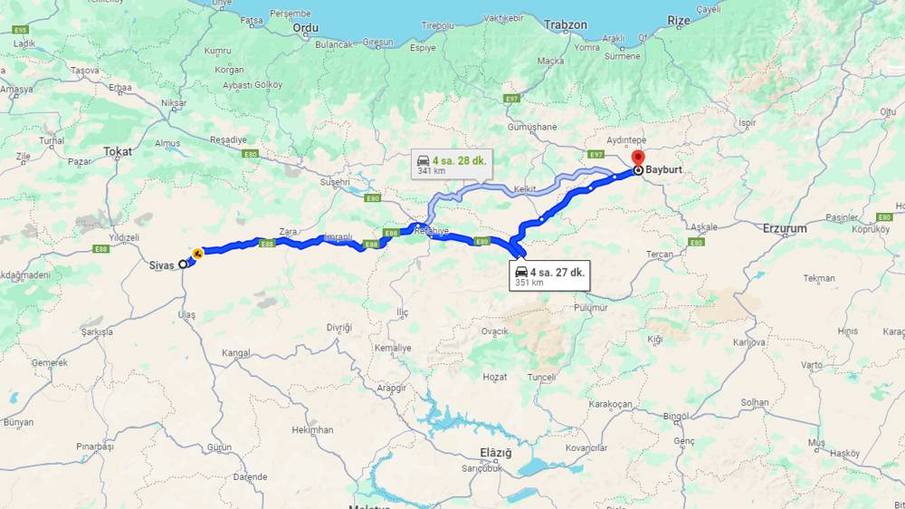 Sivas Bayburt arası kaç km? Bayburt Sivas arası kaç saat?