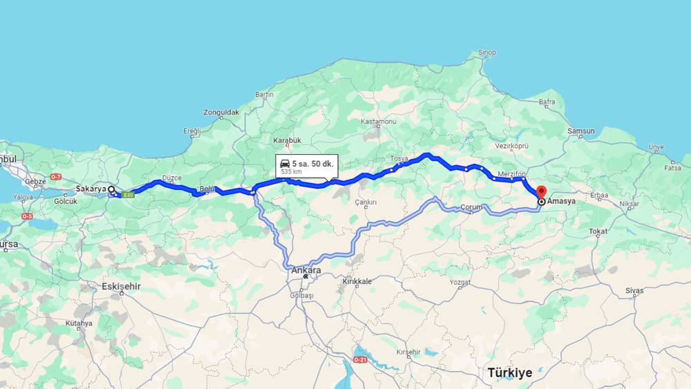 Sakarya Amasya arası kaç km? Amasya Sakarya arası kaç saat?   