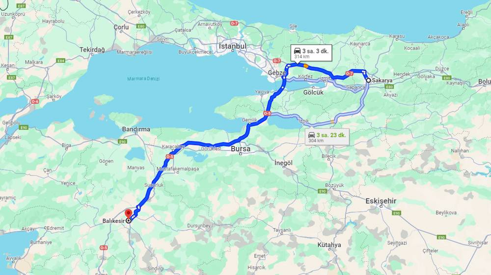 Sakarya Balıkesir arası kaç km? Balıkesir Sakarya arası kaç saat? 
