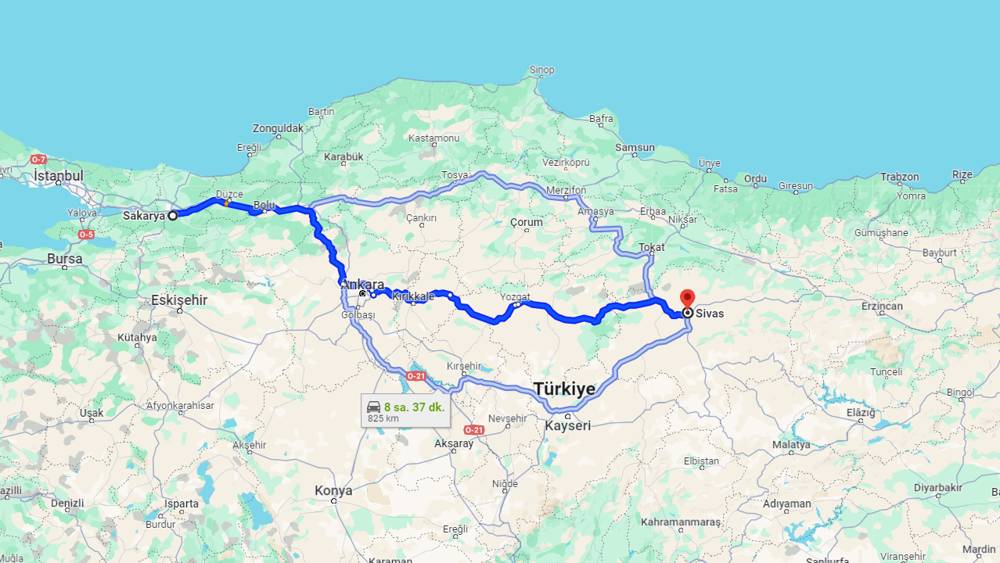 Sakarya Sivas arası kaç km? Sivas Sakarya arası kaç saat?   