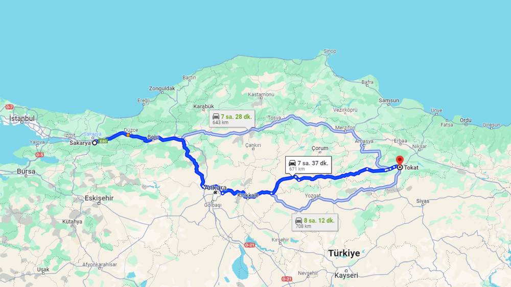 Sakarya Tokat arası kaç km? Tokat Sakarya arası kaç saat?   