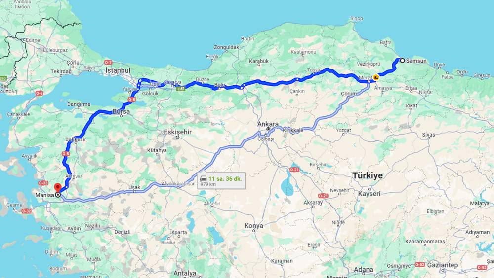 Samsun Manisa arası kaç km? Manisa Samsun arası kaç saat?   