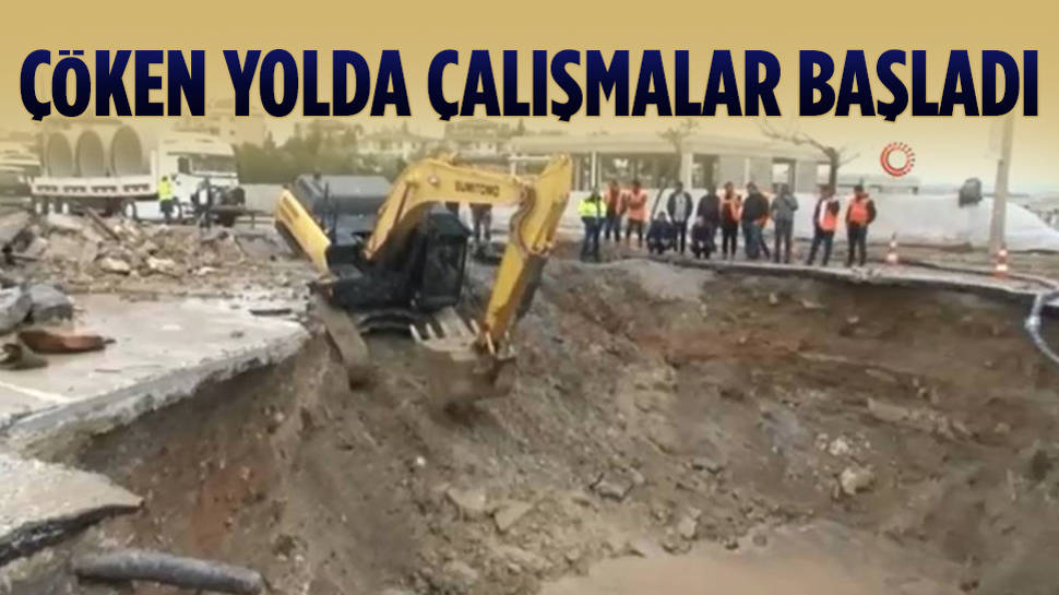 Çankaya'da çöken yolda çalışmalar başladı