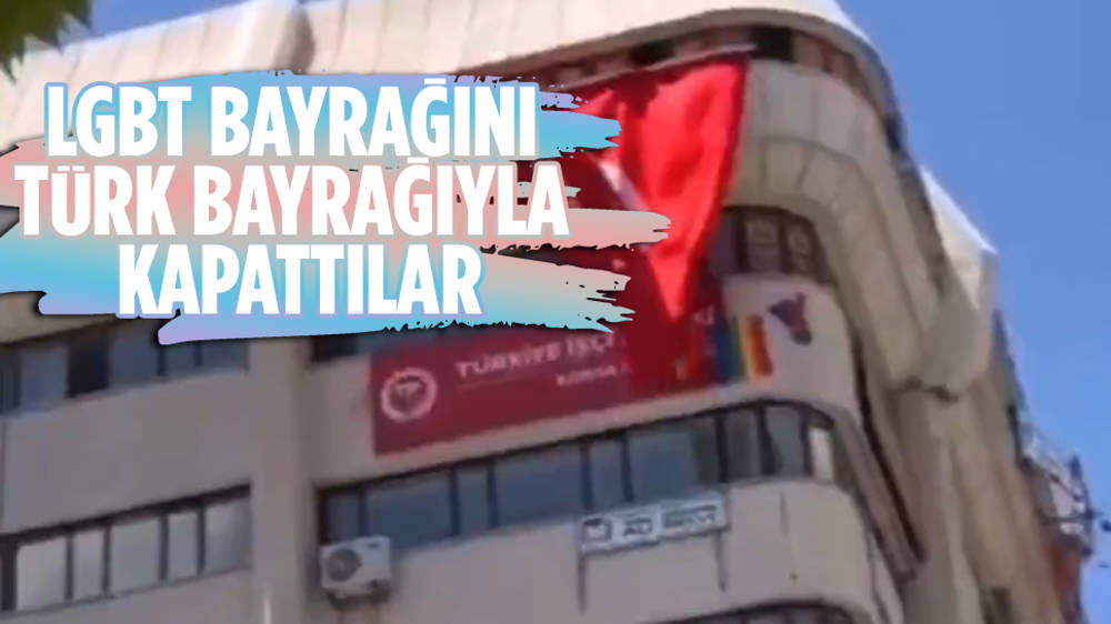 LGBT bayrağı üzerine Türk bayrağı astılar