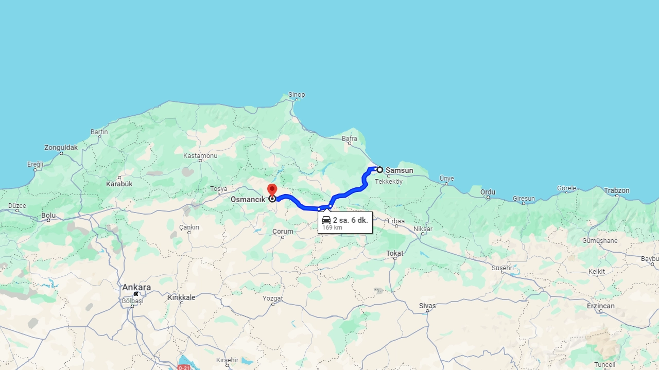 Samsun Osmancık arası kaç km? Osmancık Samsun arası kaç saat?