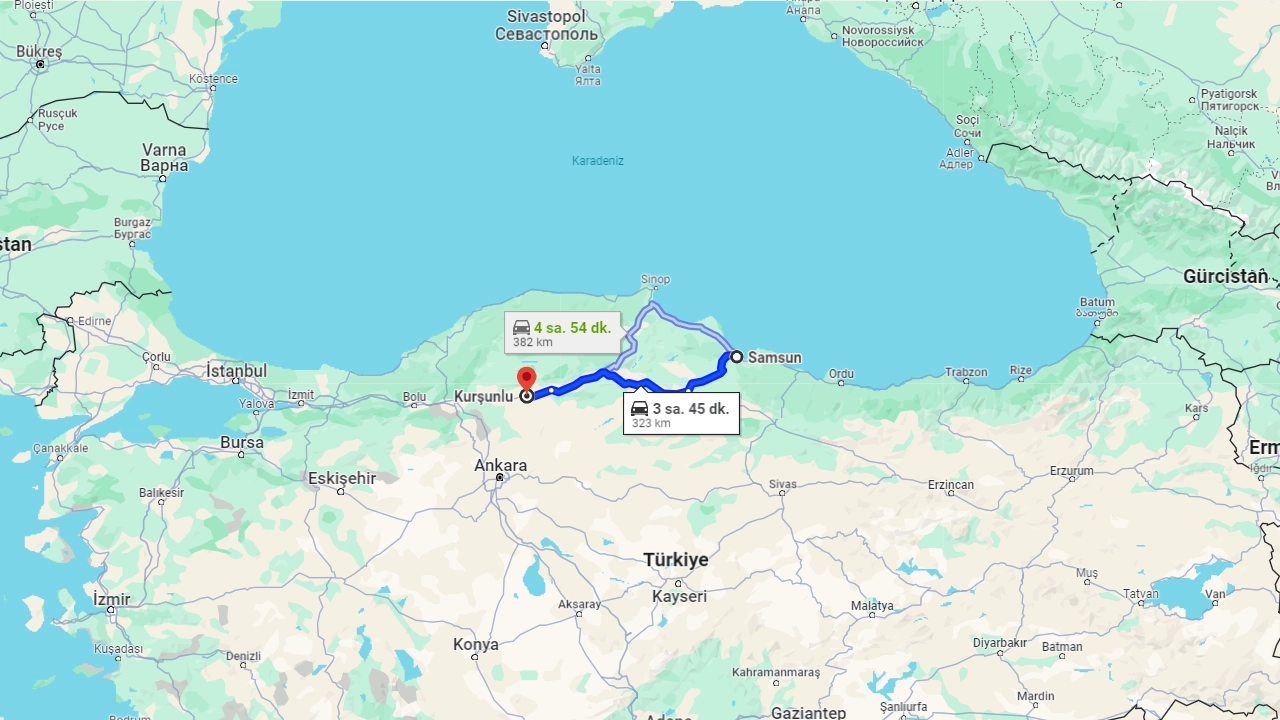 Samsun Kurşunlu arası kaç km? Kurşunlu Samsun arası kaç saat?