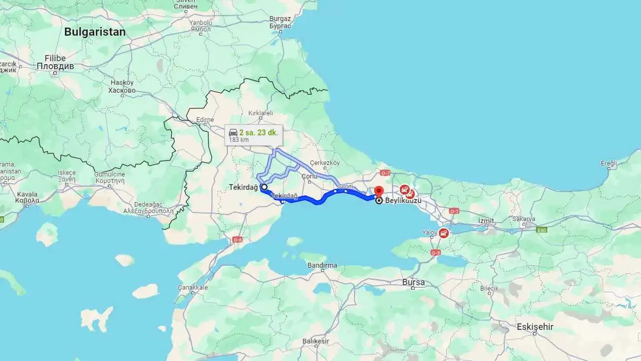 Tekirdağ Beylikdüzü arası kaç km? Beylikdüzü Tekirdağ arası kaç saat?