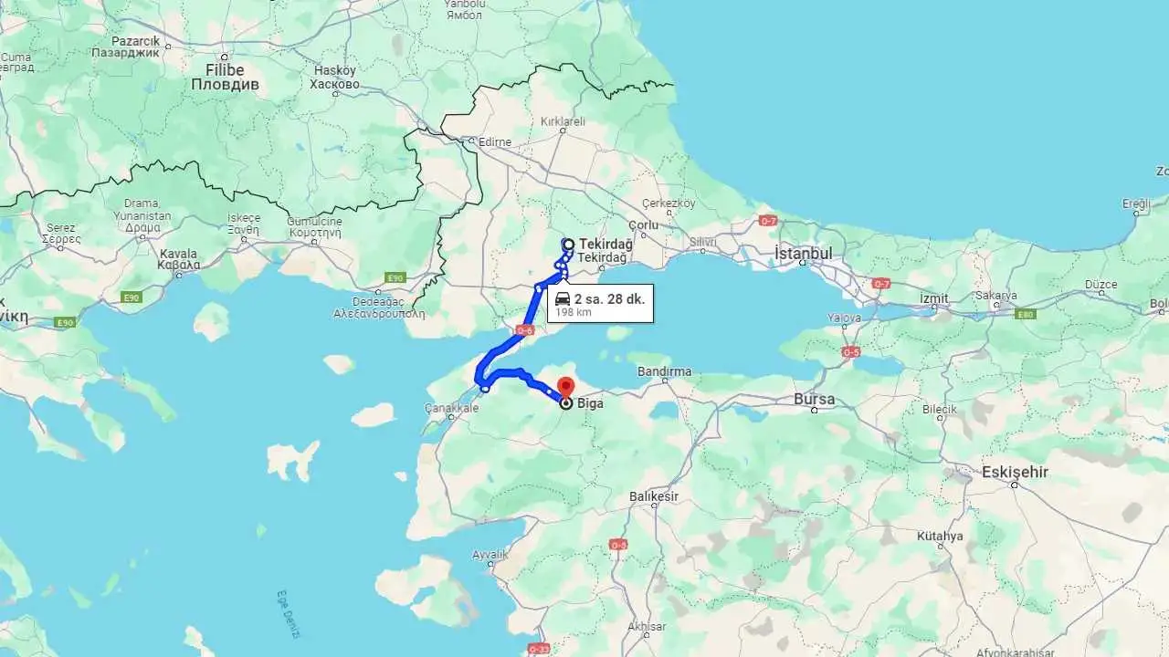 Tekirdağ Biga arası kaç km? Biga Tekirdağ arası kaç saat?