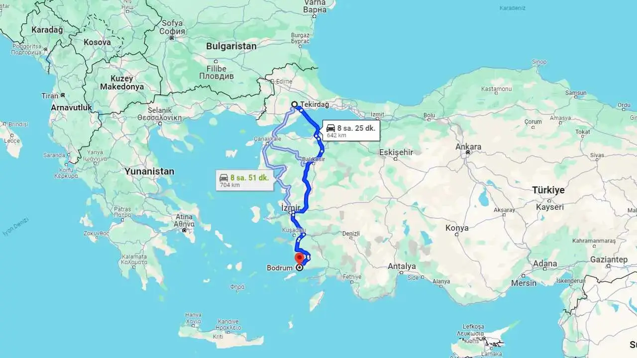 Tekirdağ Bodrum arası kaç km? Bodrum Tekirdağ arası kaç saat?