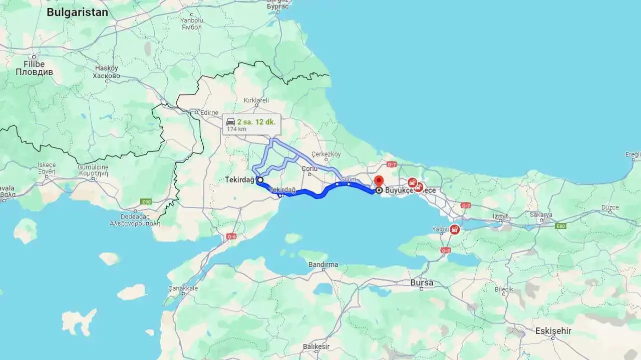 Tekirdağ Büyükçekmece arası kaç km?