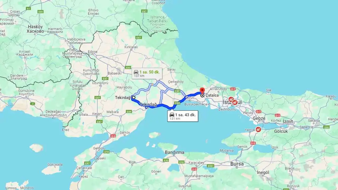 Tekirdağ Çatalca arası kaç km? Çatalca Tekirdağ arası kaç saat?