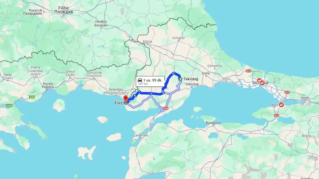 Tekirdağ Enez arası kaç km? Enez Tekirdağ arası kaç saat?