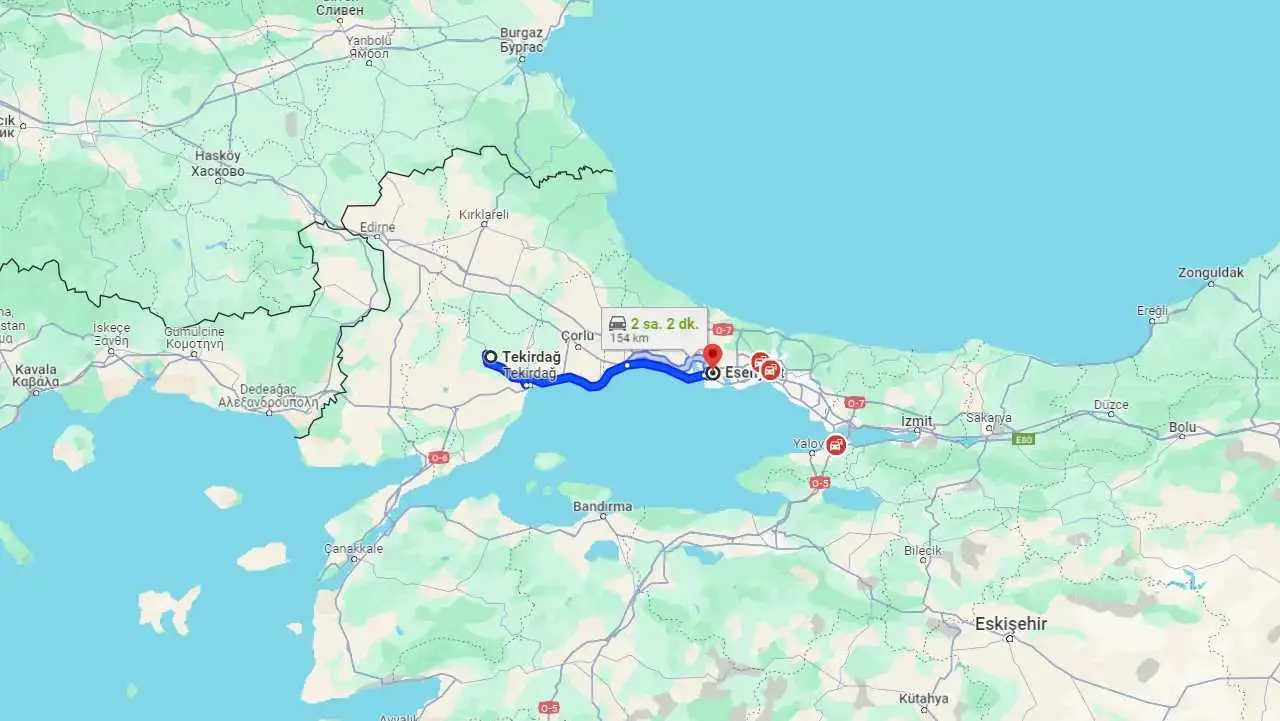 Tekirdağ Esenyurt arası kaç km? Esenyurt Tekirdağ arası kaç saat?