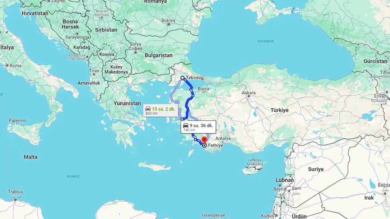 Tekirdağ Fethiye arası kaç km? Fethiye Tekirdağ arası kaç saat?