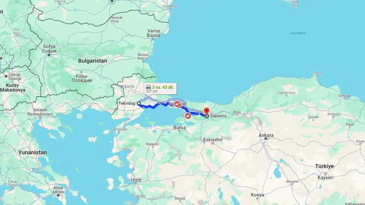 Tekirdağ Sapanca arası kaç km? Sapanca Tekirdağ arası kaç saat?