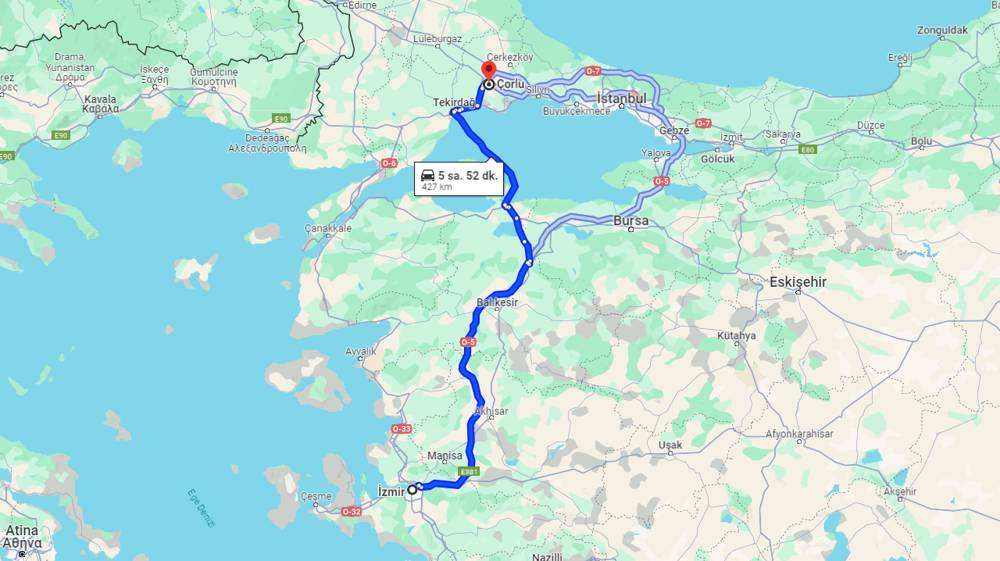 İzmir Çorlu arası kaç km? Çorlu İzmir arası kaç saat?