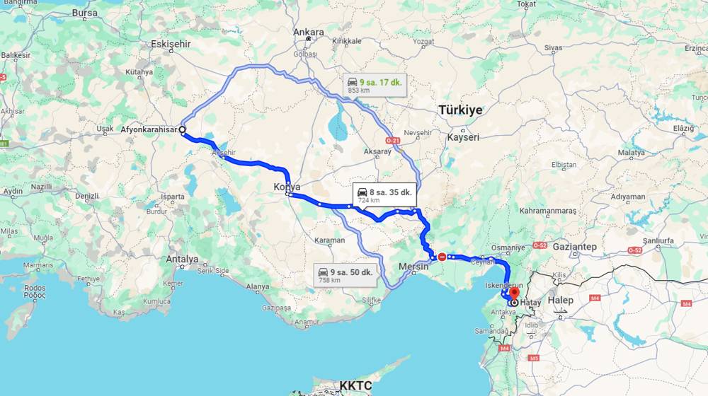 Afyon Hatay arası kaç km? Hatay Afyon arası kaç saat?