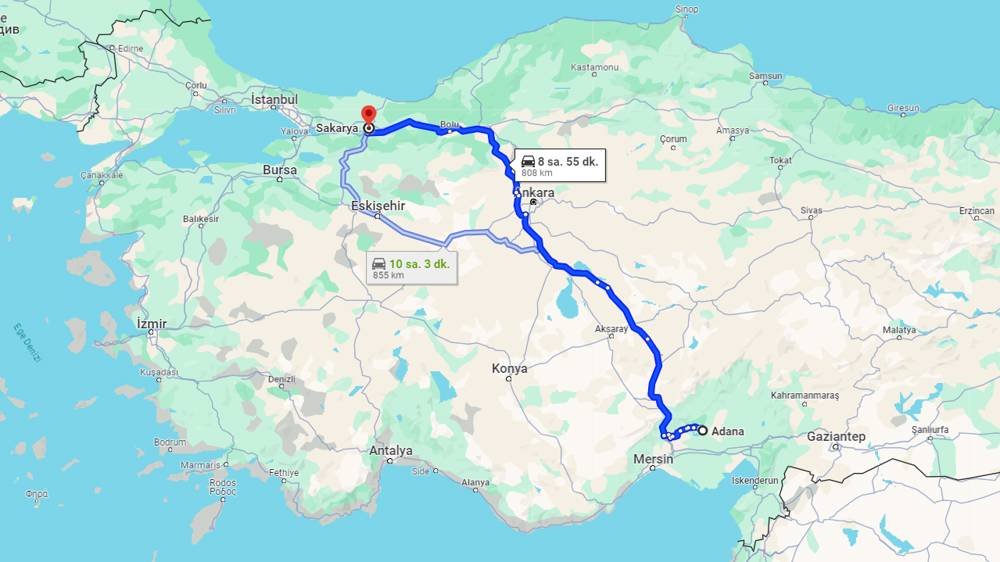 Adana Sakarya arası kaç km? Sakarya Adana arası kaç saat?