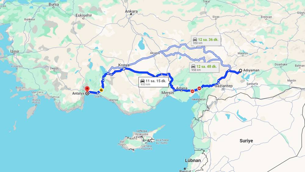 Adıyaman Antalya arası kaç km? Antalya Adıyaman arası kaç saat?