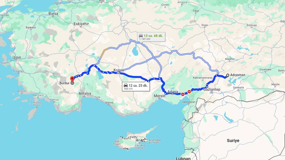 Adıyaman Burdur arası kaç km? Burdur Adıyaman arası kaç saat?