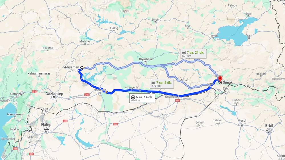 Adıyaman Şırnak arası kaç km? Şırnak Adıyaman arası kaç saat?