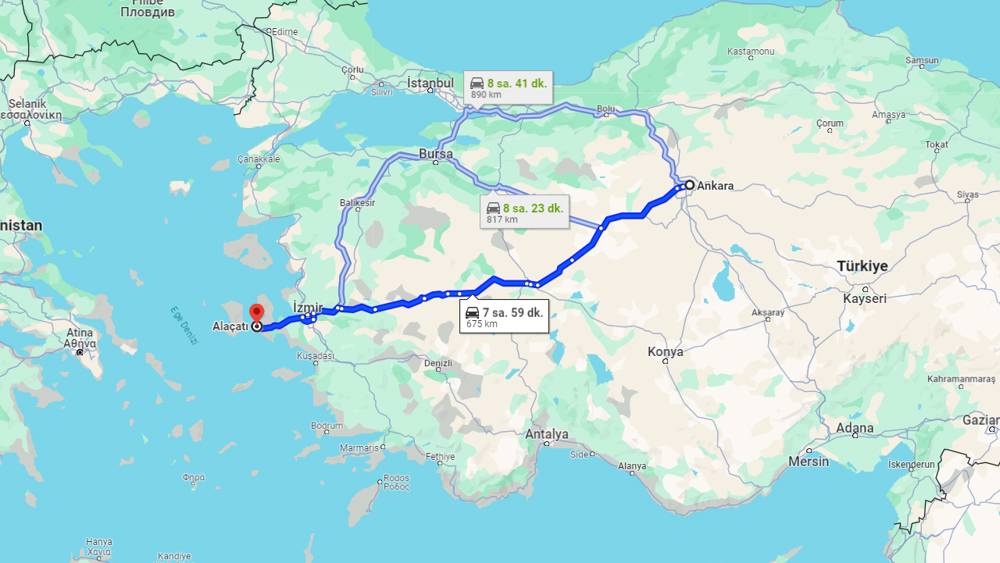 Ankara Alaçatı arası kaç km? Alaçatı Ankara arası kaç saat?