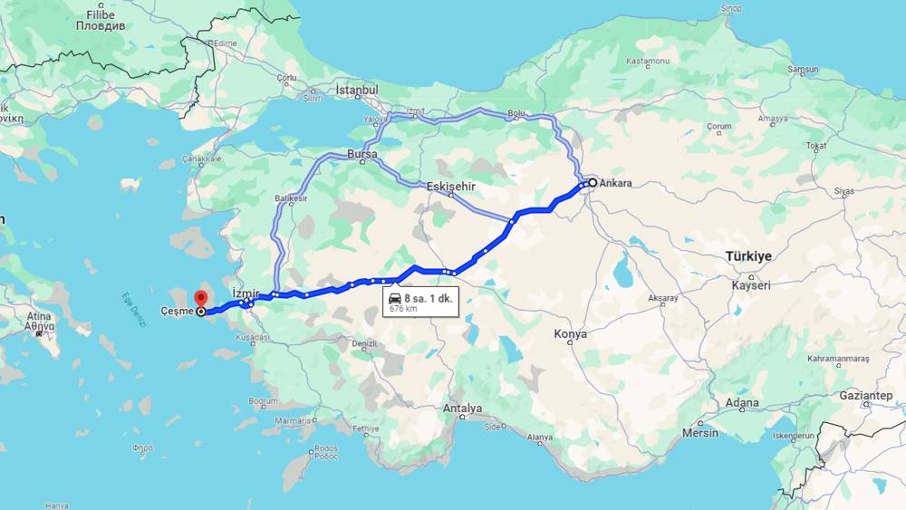 Ankara Çeşme arası kaç km? Çeşme Ankara arası kaç saat?