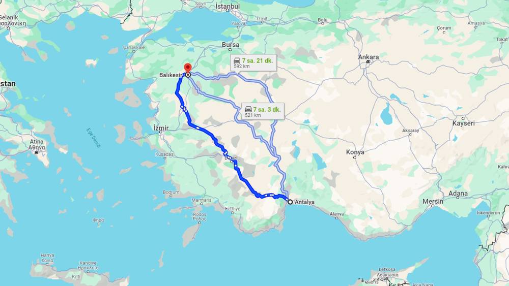 Antalya Balıkesir arası kaç km? Balıkesir Antalya arası kaç saat?