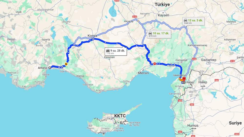 Antalya Hatay arası kaç km? Hatay Antalya arası kaç saat?