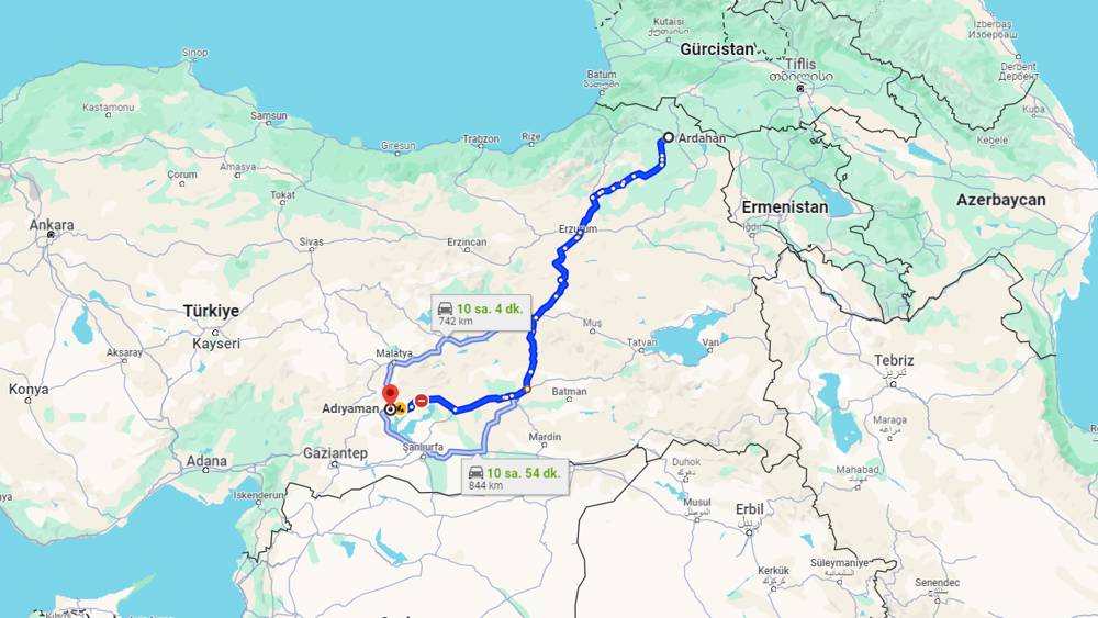 Ardahan Adıyaman arası kaç km? Adıyaman Ardahan arası kaç saat?