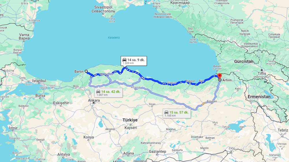 Bartın Artvin arası kaç km? Artvin Bartın arası kaç saat?