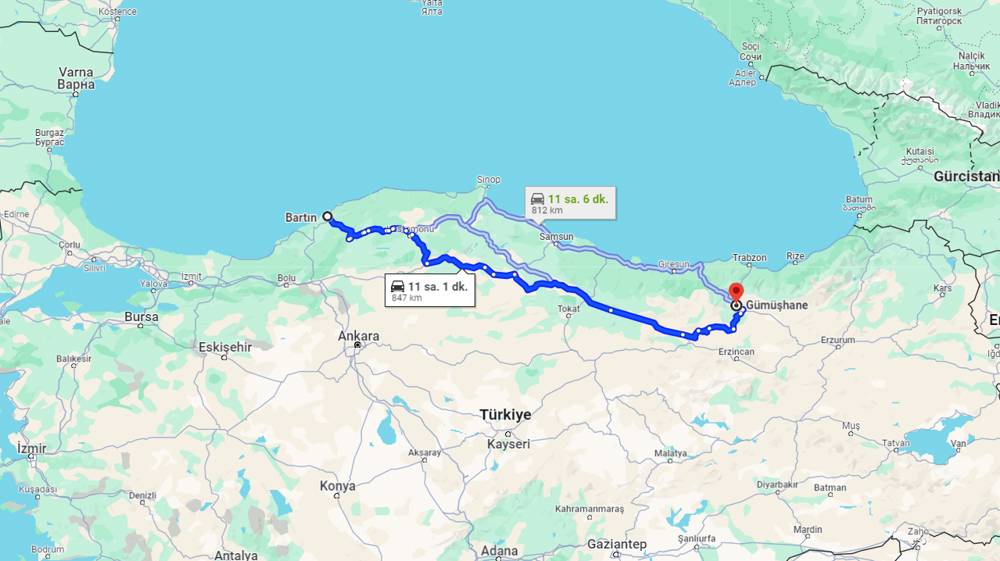 Bartın Gümüşhane arası kaç km? Gümüşhane Bartın arası kaç saat?