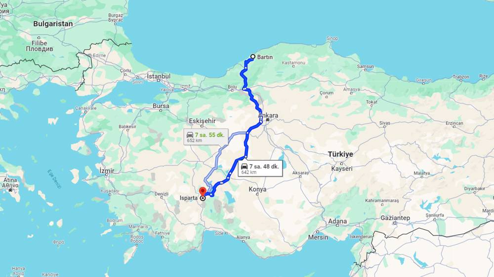 Bartın Isparta arası kaç km? Isparta Bartın arası kaç saat?