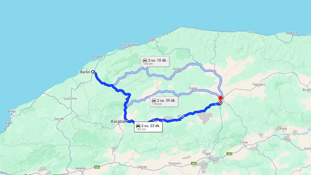 Bartın Kastamonu arası kaç km? Kastamonu Bartın arası kaç saat?