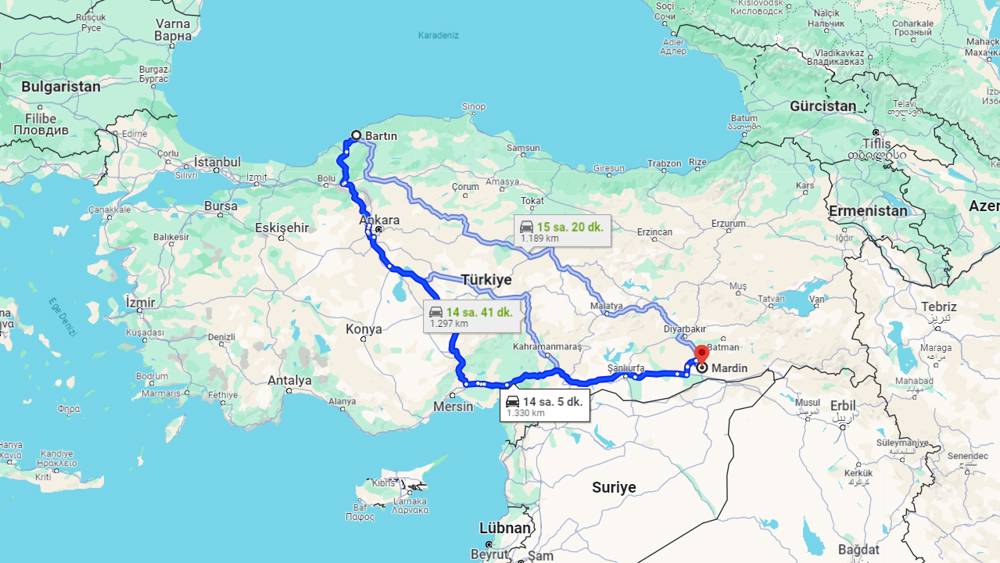 Bartın Mardin arası kaç km? Mardin Bartın arası kaç saat?