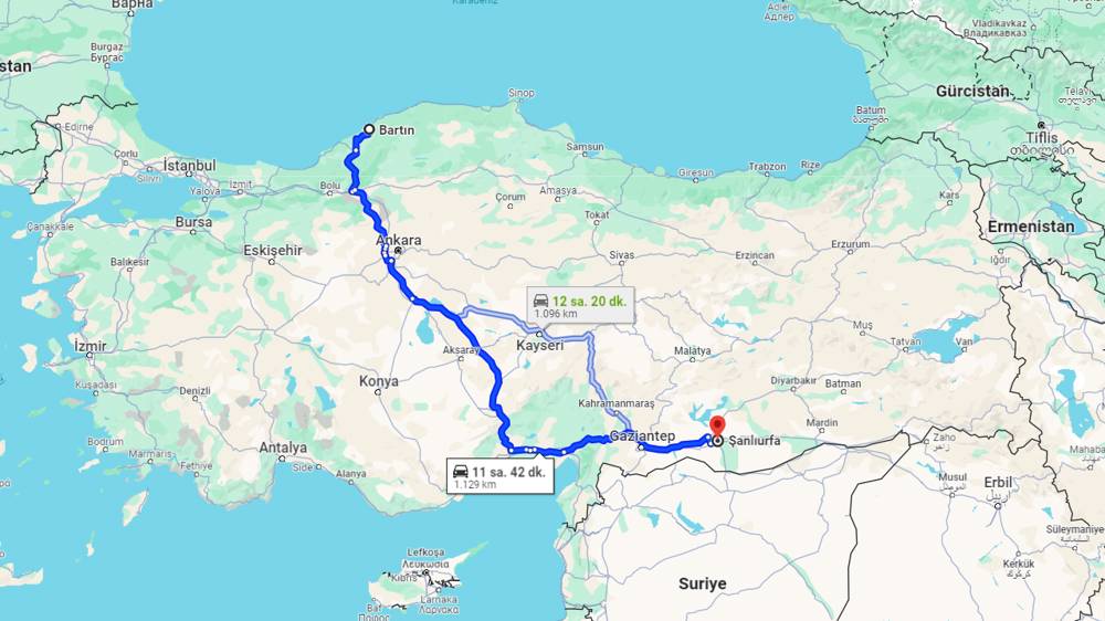 Bartın Şanlıurfa arası kaç km? Şanlıurfa Bartın arası kaç saat?