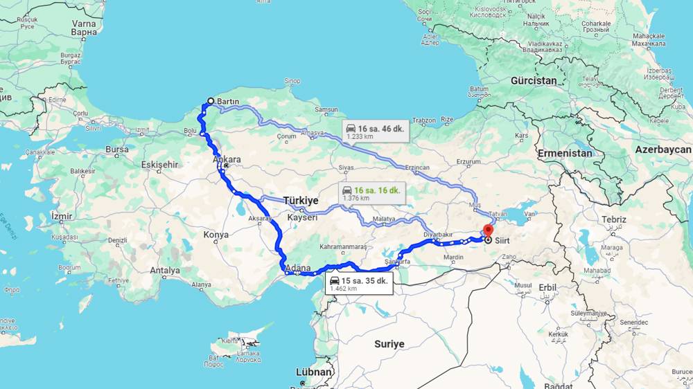 Bartın Siirt arası kaç km? Siirt Bartın arası kaç saat?