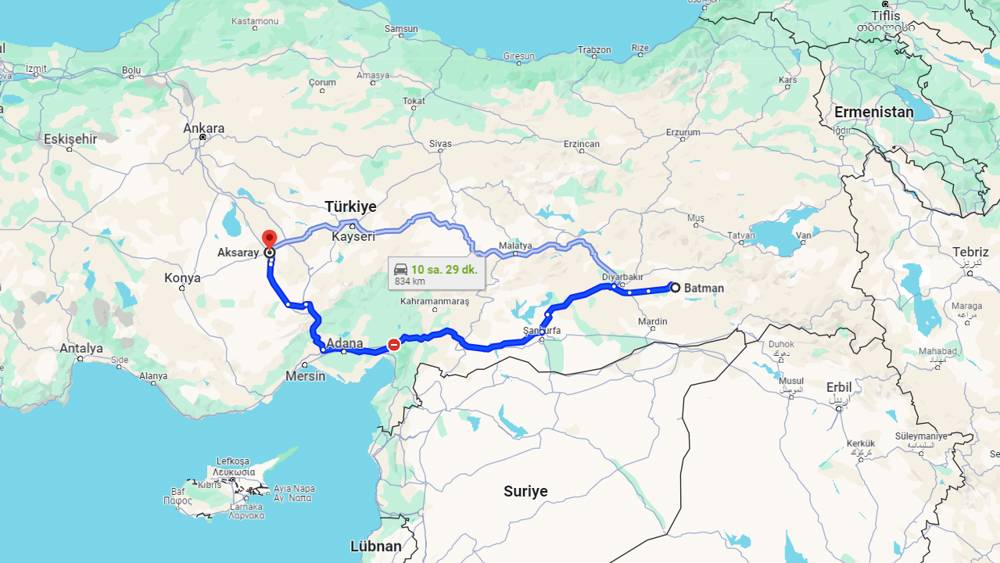 Batman Aksaray arası kaç km? Aksaray Batman arası kaç saat?