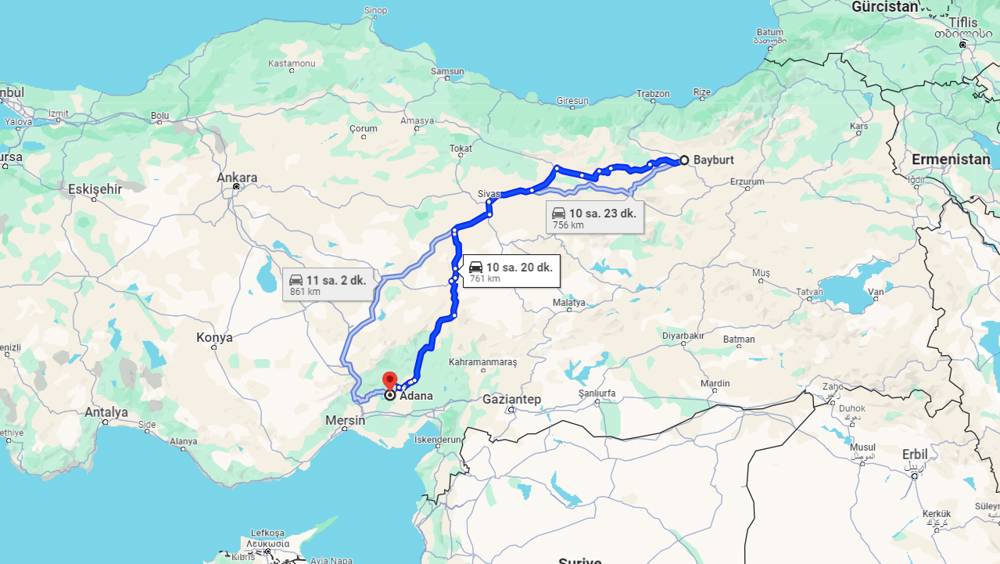 Bayburt Adana arası kaç km? Adana Bayburt arası kaç saat?